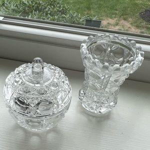 Small Crystal Vase & Covered Container